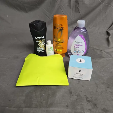 APPROXIMATEY 20 HEALTH AND BEAUTY PRODUCTS TO INCLUDE - LYNX GOLD BODY WASH - 7E RESTORE CONDUCTIVE GEL COMPLEX - ESTRID RAZOR - ETC
