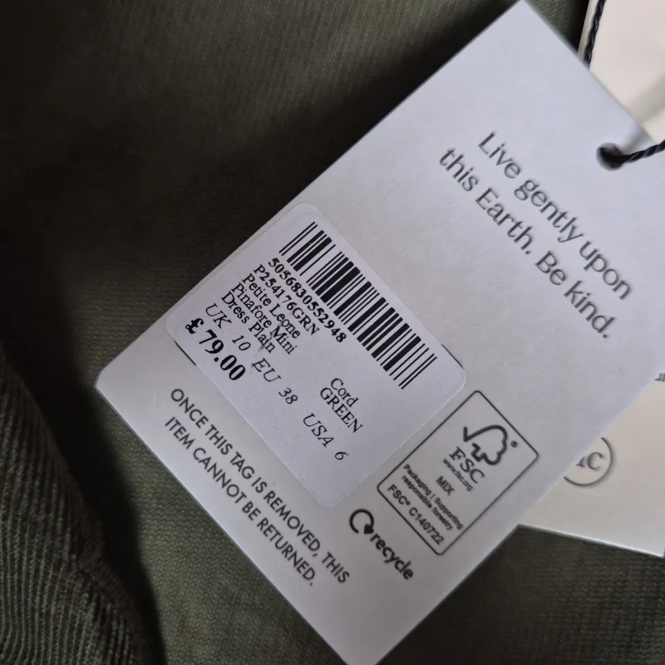 NOBODY'S CHILD OLIVE GREEN PETITE DRESS – BUTTON-FRONT, UK 10 (EU 38, USA 6)