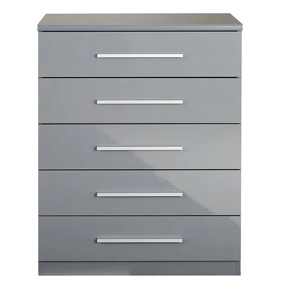 BOXED GRADE 1 PRAGUE GREY GLOSS 5-DRAWER CHEST (1 BOX)