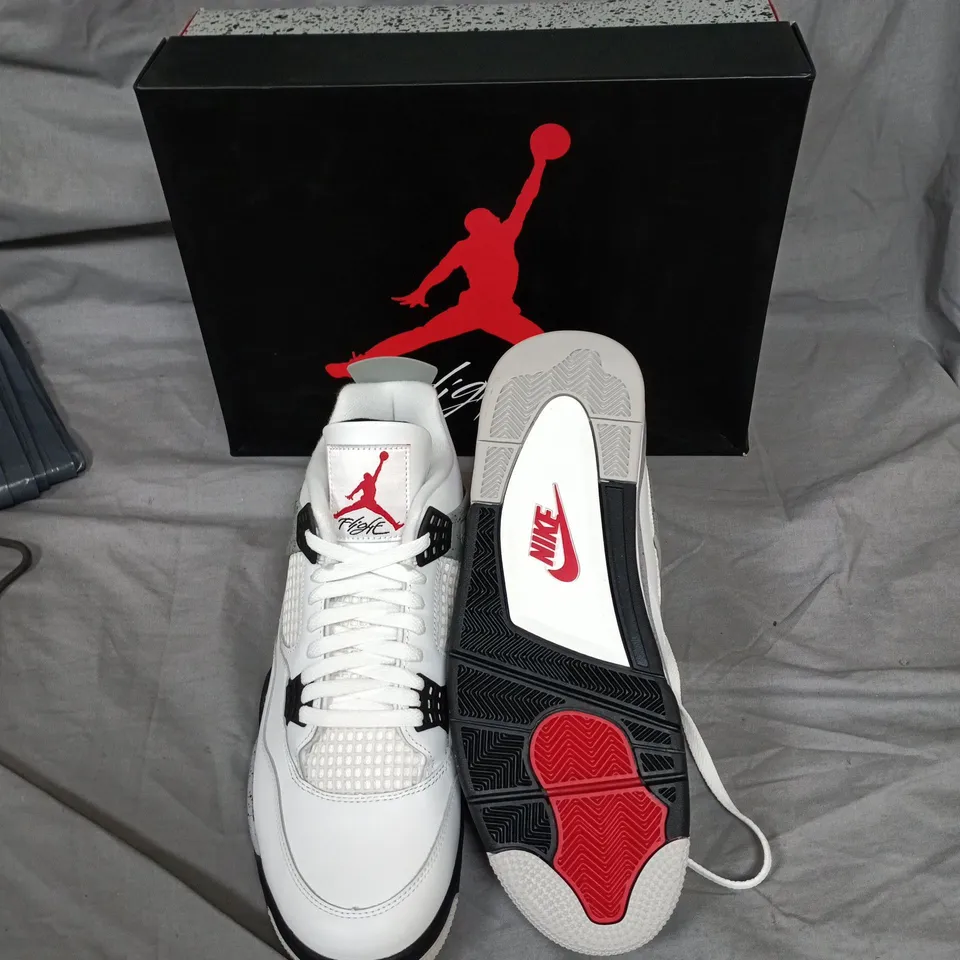 NIKE AIR JORDAN 4 RETRO 'FLIGHT' SNEAKERS – WHITE/BLACK - UK 11