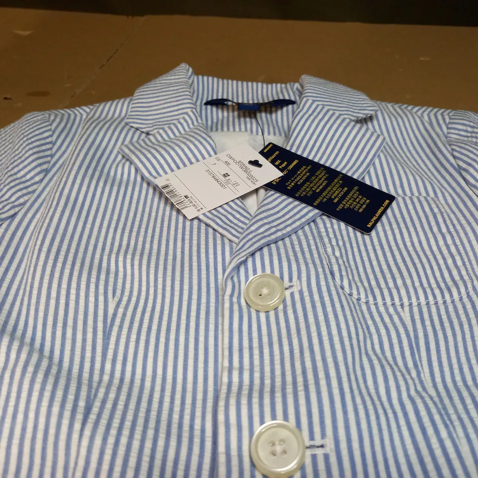 RALPH LAUREN POLO KIDS SHIRT - BLUE/WHITE STRIPS - UK7