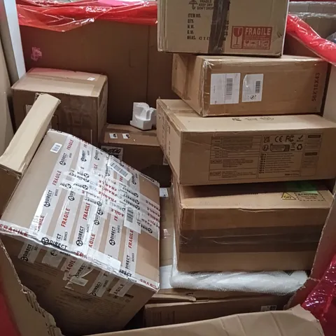 PALLET OF ASSORTED HOUSEHOLD GOODS AND PRODUCTS TO INCLUDE; CAT LITTER BOX, AIR CONDITIONER, FOLDING TRAMPOLINE, BOXED FURNITURE ETC