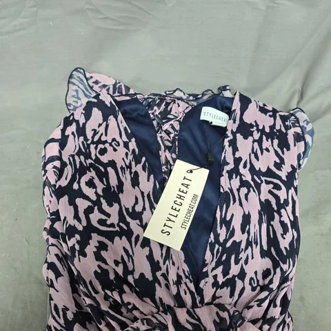 STYLE CHEAT LONG SLEEVED MIDI DRESS BLUSH/NAVY SIZE 10