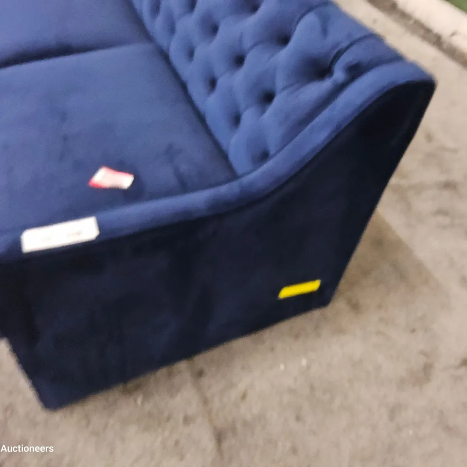 DESIGNER ADILYNN THREE SEATER SOFA PLUSH BLUE FABRIC 