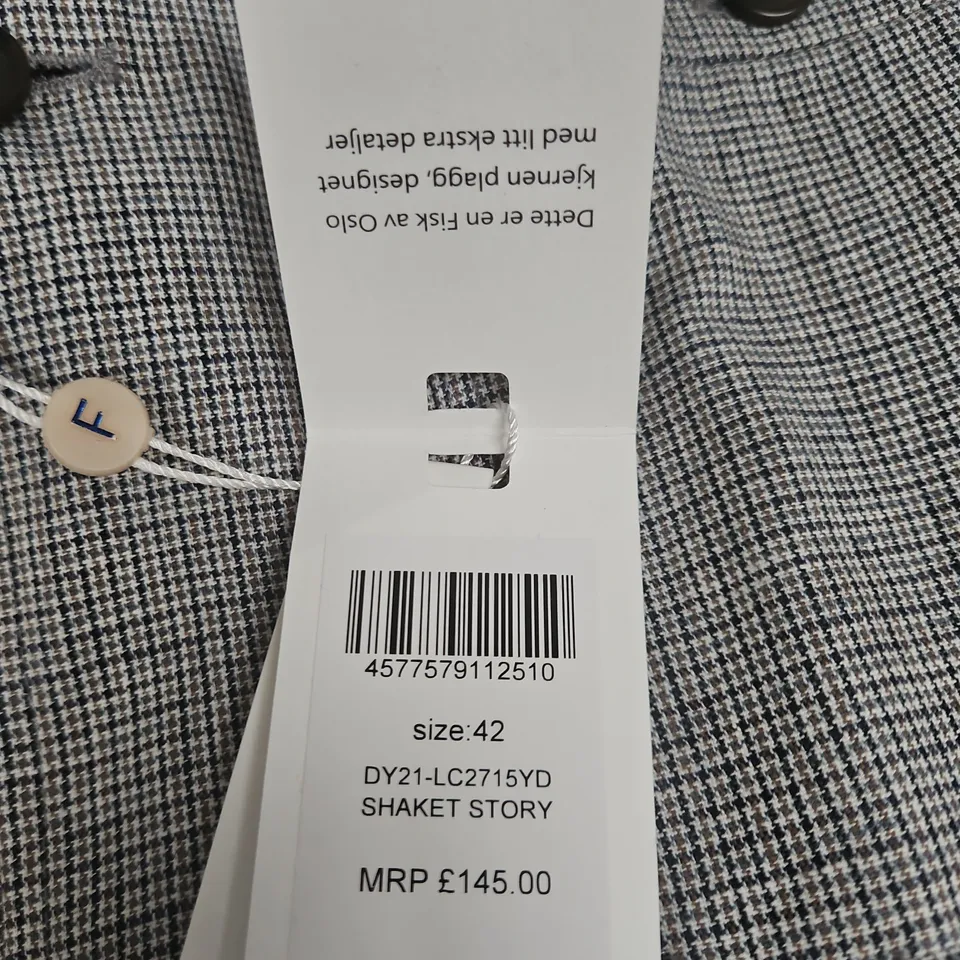 FISK OF OSLO CASUAL SHACKET – MEN'S GREY CHECK SHIRT JACKET, UK 42