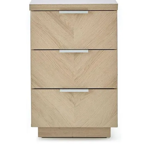 BOXED GRADE 1 KENTFORD OAK-EFFECT 3 DRAWER BEDSIDE (1 BOX) - COLLECTION ONLY