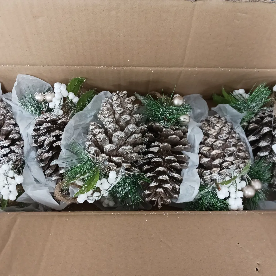 SET 6 FROSTED PINECONE TREE ORNAMENTS RRP £15.99