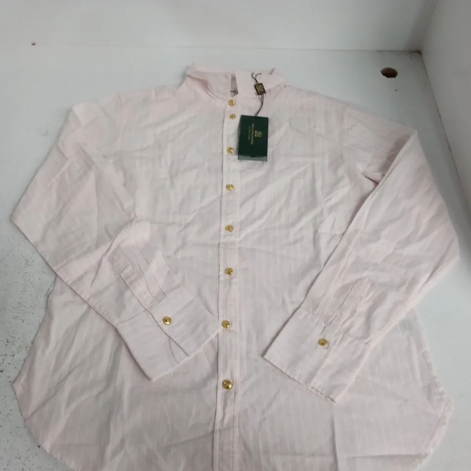 HOLLAND COOPER CLASSIC FIT SHIRT IN SOFT PINK STRIPE - SIZE 14
