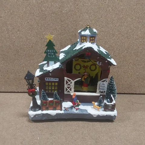 BOXED CHRISTMAS TREE FARM SCENE WITH LIGHTS AND MUSIC