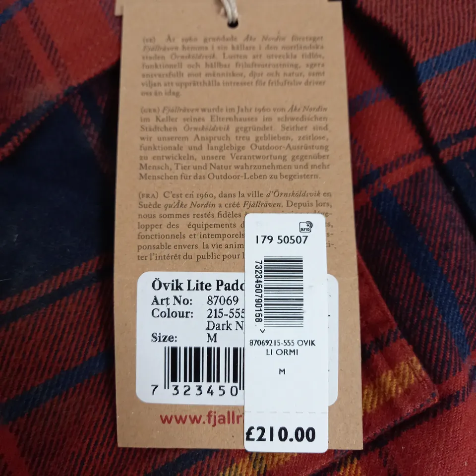 FJALL RAVEN PADDED FLANNEL SHIRT SIZE M