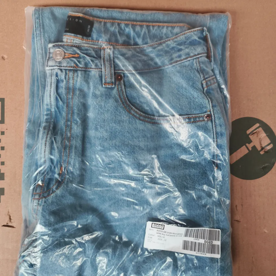 BAGGED ASOS DESIGN HOURGLASS WIDE LEG DAD JEANS IN BLUE SIZE 28/32