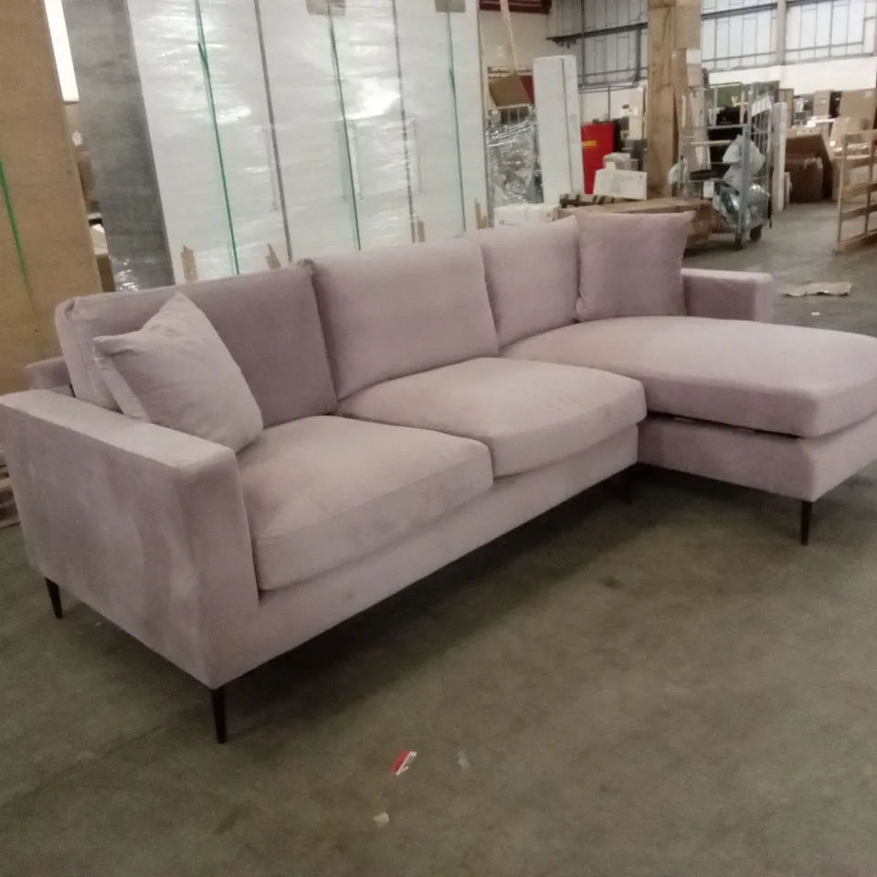DESIGNER 3 SEATER VELVET CHAISE SOFA - LILAC