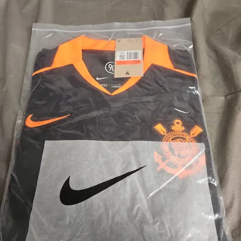 NIKE FOOTBALL JERSEY – BLACK WITH ORANGE TRIM, TAG ATTACHED SIZE L