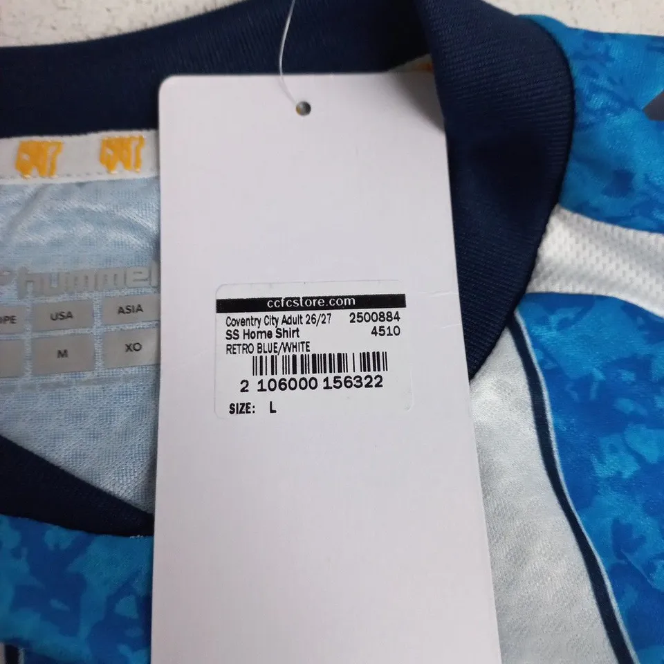 COVENTRY CITY FC HOME SHIRT – RETRO BLUE/WHITE STRIPES – HUMMEL, MONZO – SIZE L