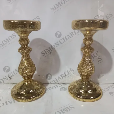 BOXED ALISON CORK PRE-LIT SET OF 2 MERCURY GLASS CANDLE HOLDERS