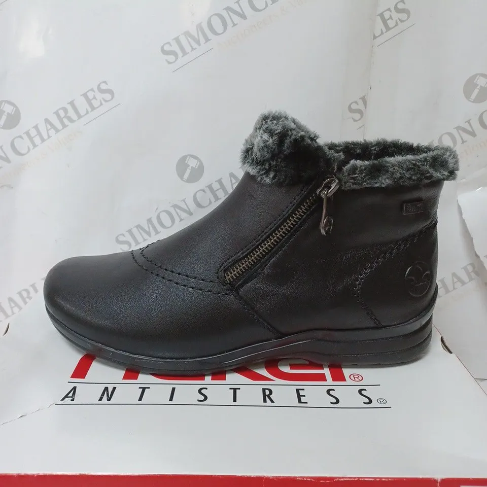 BOXED RIEKER FUR CUFF BOOTS, BLACK - SIZE 6.5