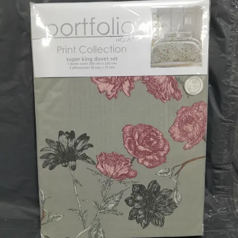 SEALED PORTFOLIO HOME PRINT COLLECTION FLOWER GARDEN SUPER KING DUVET SET - SAGE