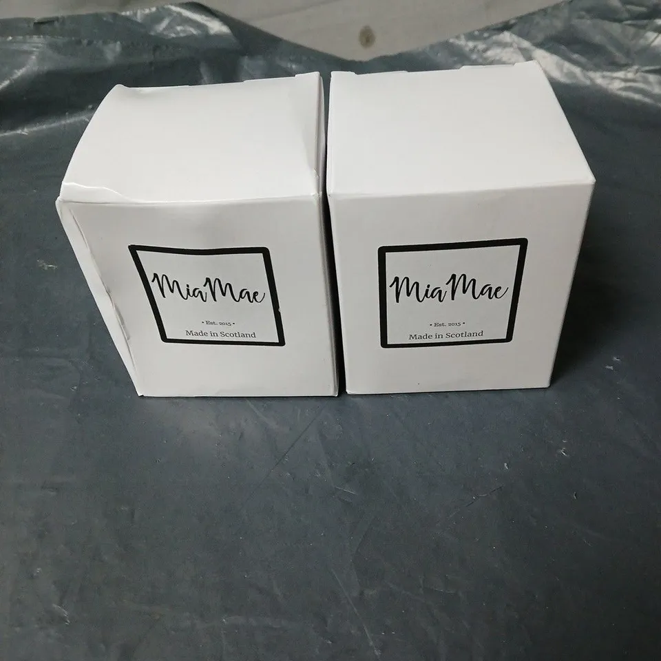2 X MIA MAE MADE IN SCOTLAND CANDLES IN BOX. LIME, BASIL AND MANDARIN