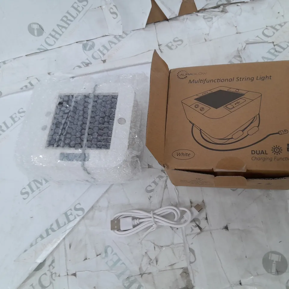 AURAGLOW WHITE USB & SOLAR RECHARGEABLE STRING LIGHTS