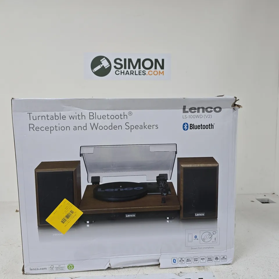 LENCO LS-100WD (V2) TURNTABLE WITH BLUETOOTH AND WOODEN SPEAKERS – BOXED