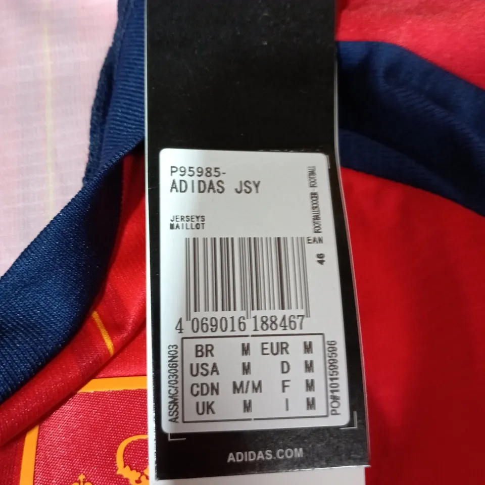 ADIDAS FOOTBALL JERSEY – RED WITH CREST, UK SIZE M