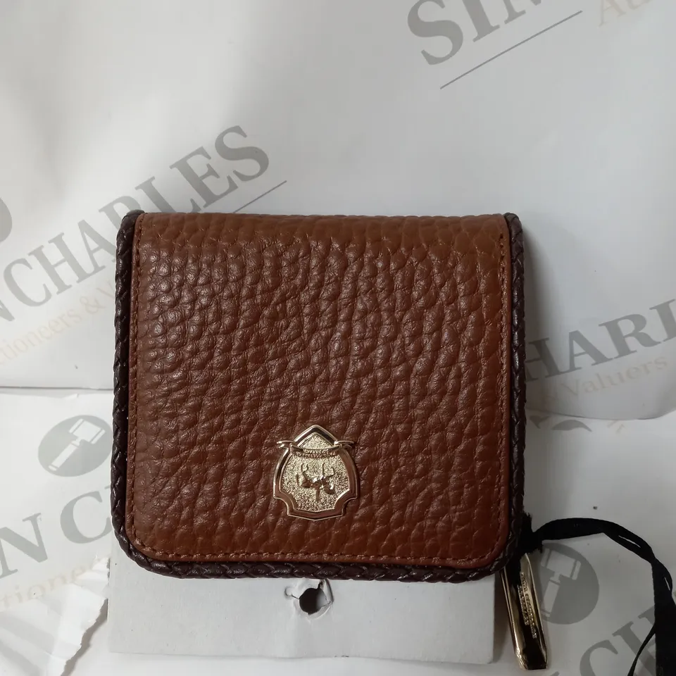 PAUL COSTELLOE BRAIDED LEATHER SMALL BOXED PURSE IN TAN