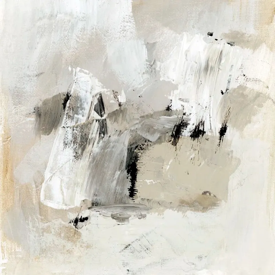 BOXED NEUTRAL BRUSHSTROKES II BY VICTORIA BARNES - WRAPPED CANVAS PAINTING
