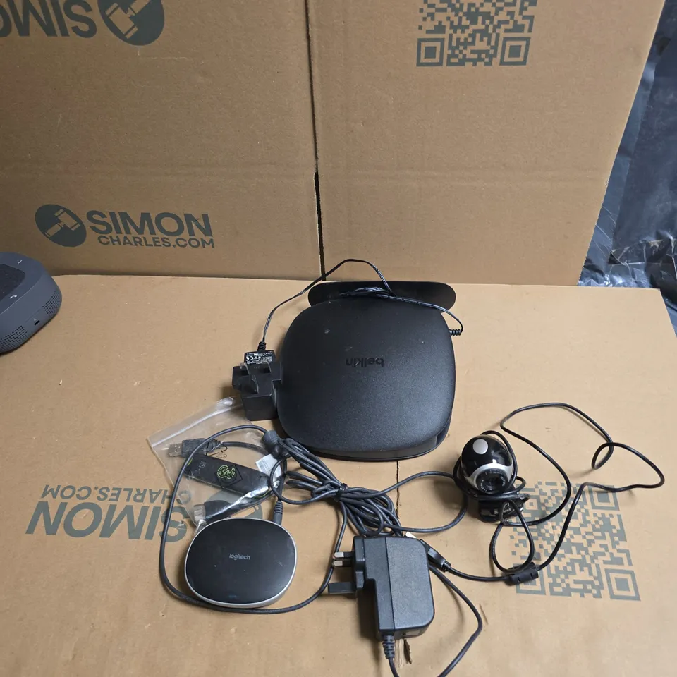 4 ASSORTED TECH ITEMS TO INCLUDE: BELKIN MODEM ROUTER 