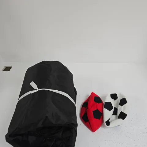 ROLLED BLACK POP UP FOOTBALL NET WITH BLOW UP FOOTBALLS