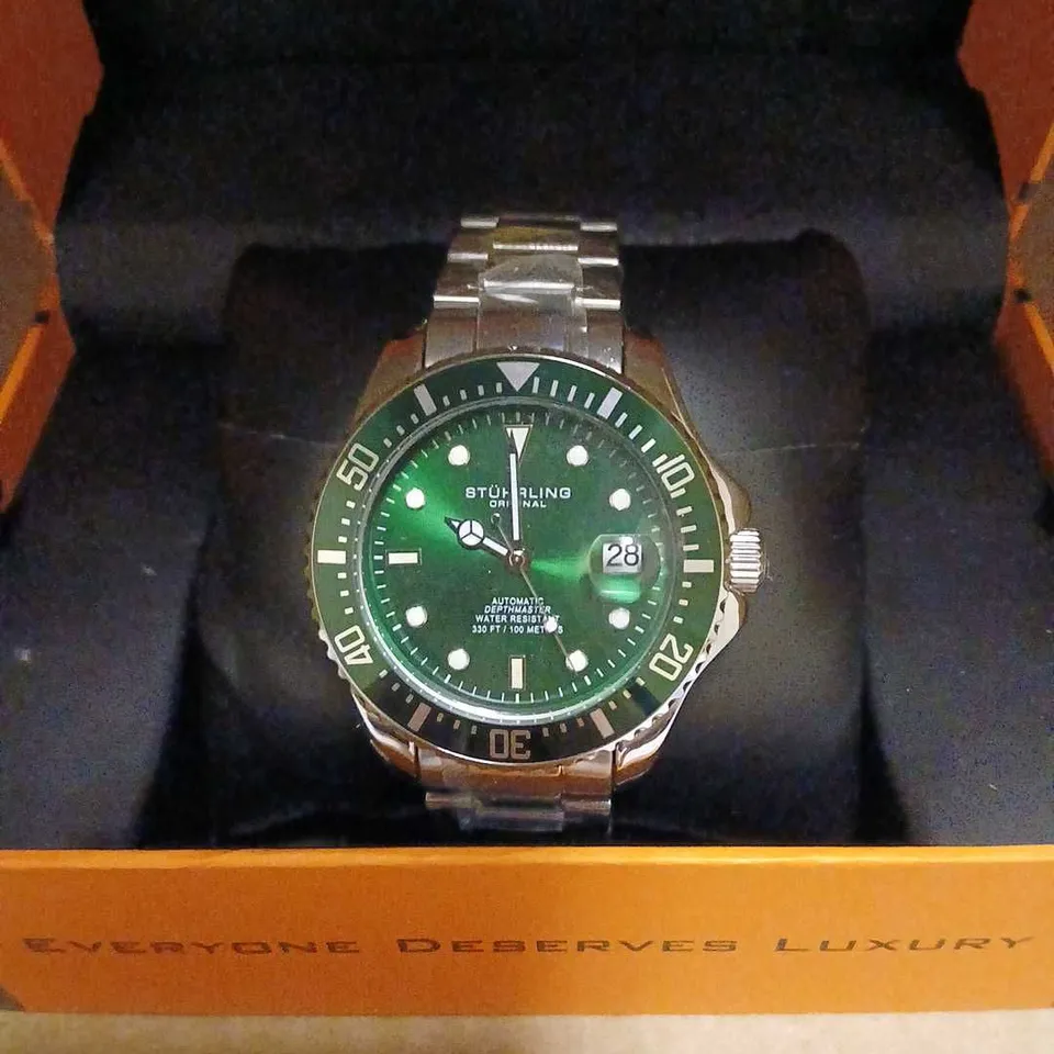 STÜHRLING ORIGINAL STAINLESS STEEL WRISTWATCH – GREEN DIAL, BOXED