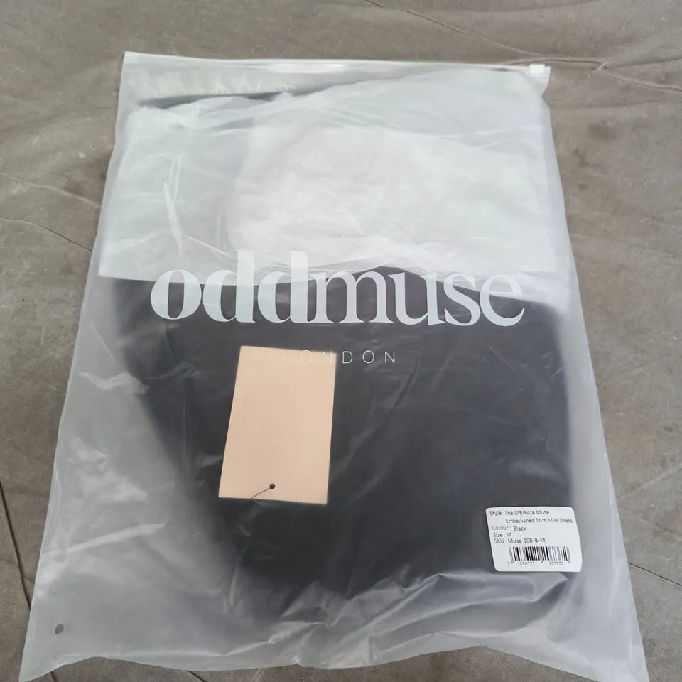 BAGGED ODDMUSE THE ULTIMATE EMBELLISHED TRIM MINI DRESS IN BLACK - MEDIUM