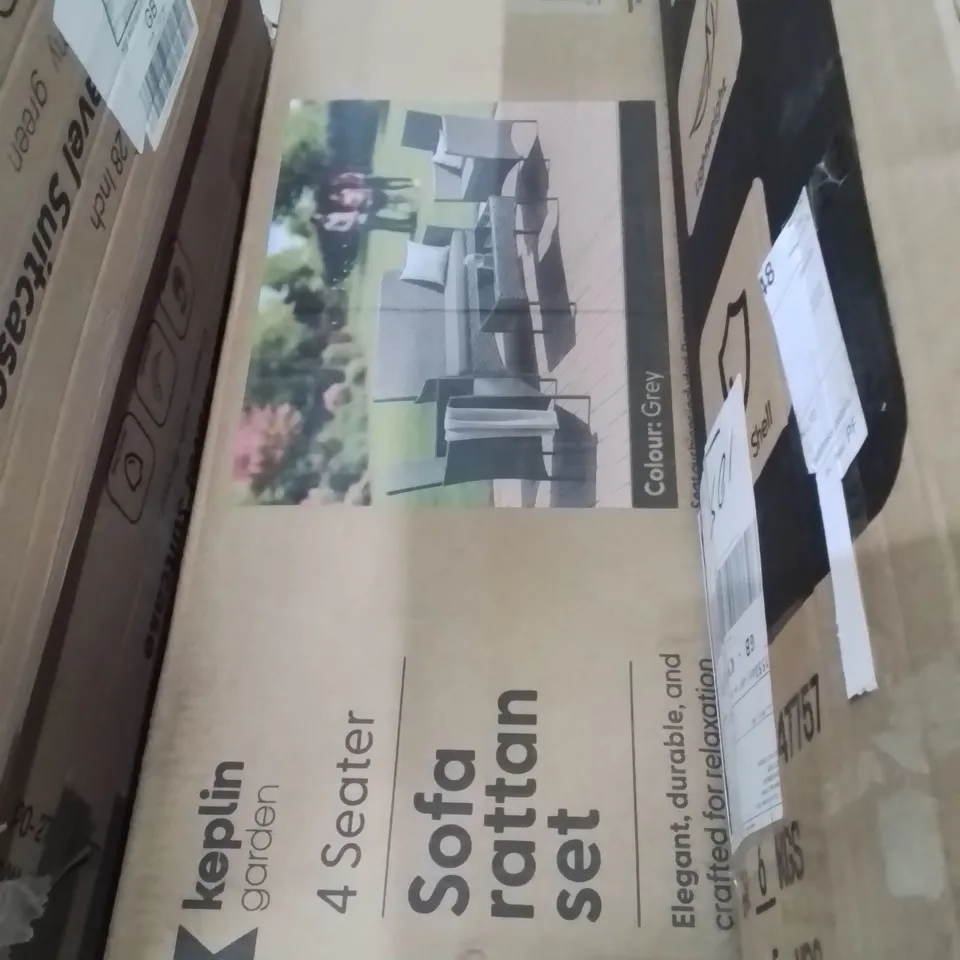 BOXED KEPLIN 4 SEATER SOFA RATTAN SET -GREY-