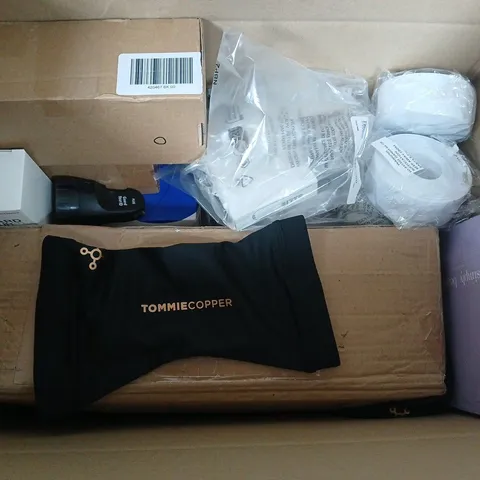 box of assorted home items to include - seal tape - arm raps