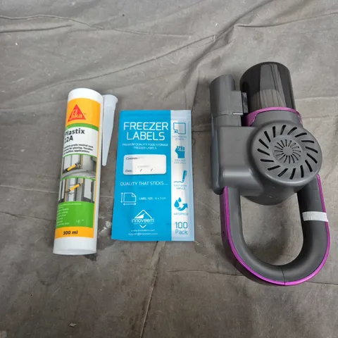 APPROXIMATELY 15 ASSORTED HOUSEHOLD PRODUCTS TO INCLUDE HANDHELD VACUUM, FREEZER LABELS, PLASTIX ADHESIVE ETC