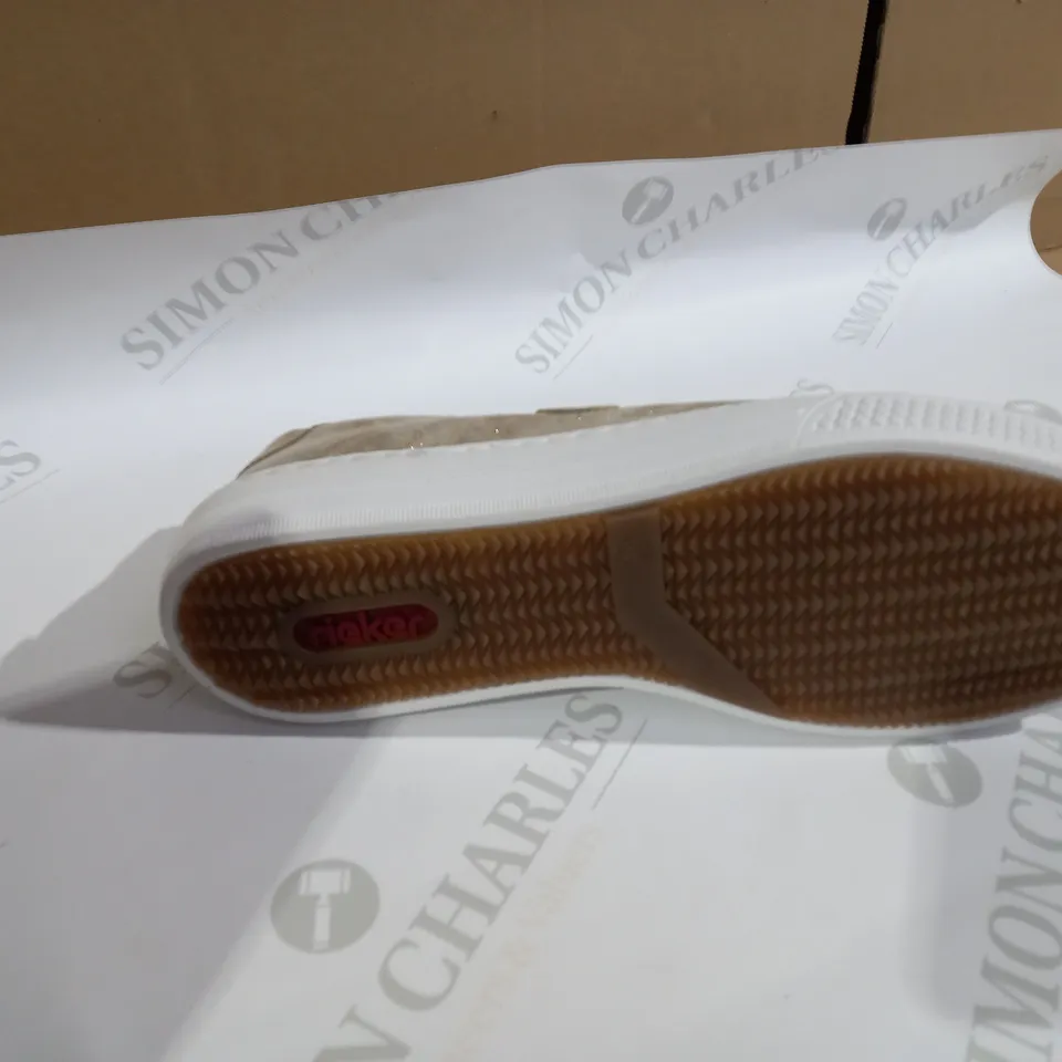 BOXED PAIR OF RIEKER GOLD METALLIC TRAINERS - SIZE 6.5