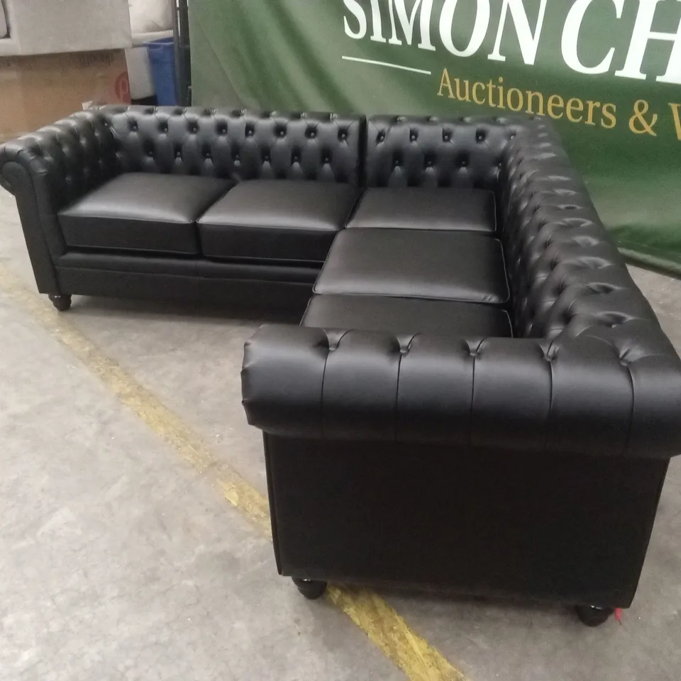 HAMPTON CHESTERFIELD FAUX LEATHER CORNER SOFA - BLACK