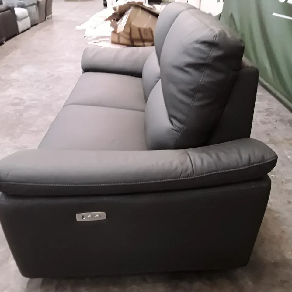 DESIGNER 3 SEATER ELECTRIC RECLINER SOFA - DARK GREY LEATHER
