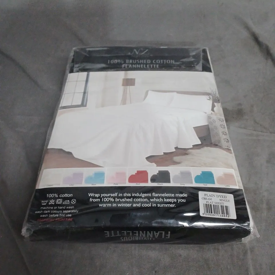 PLAIN DYED CREAM SINGLE FLAT SHEET – 100% BRUSHED COTTON FLANNELETTE