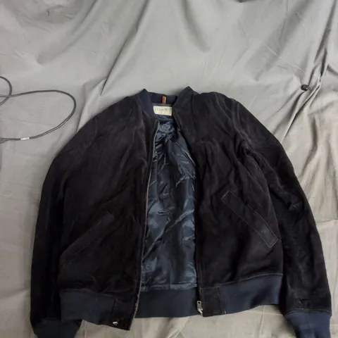 LOUIS W. NAVY BOMBER JACKET – ZIP FRONT, RIBBED CUFFS & HEM