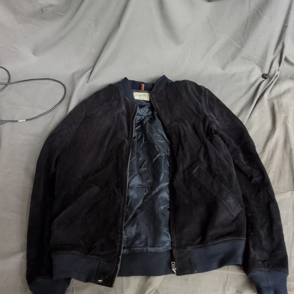 LOUIS W. NAVY BOMBER JACKET – ZIP FRONT, RIBBED CUFFS & HEM