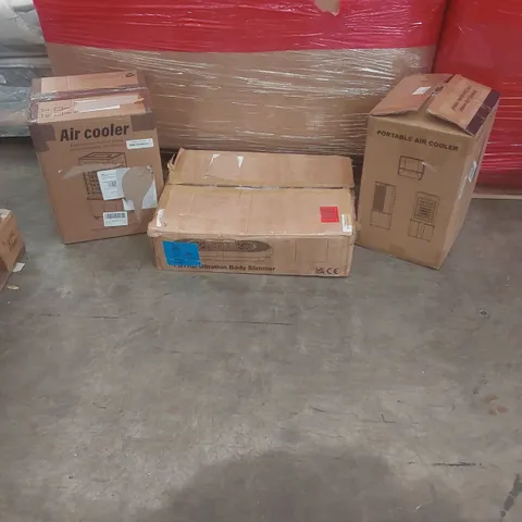 PALLET OF ASSORTED PRODUCTS AND ITEMS TO INCLUDE:PORTABLE AIR COOLER,AIR COOLER,BODY SLIMMER
