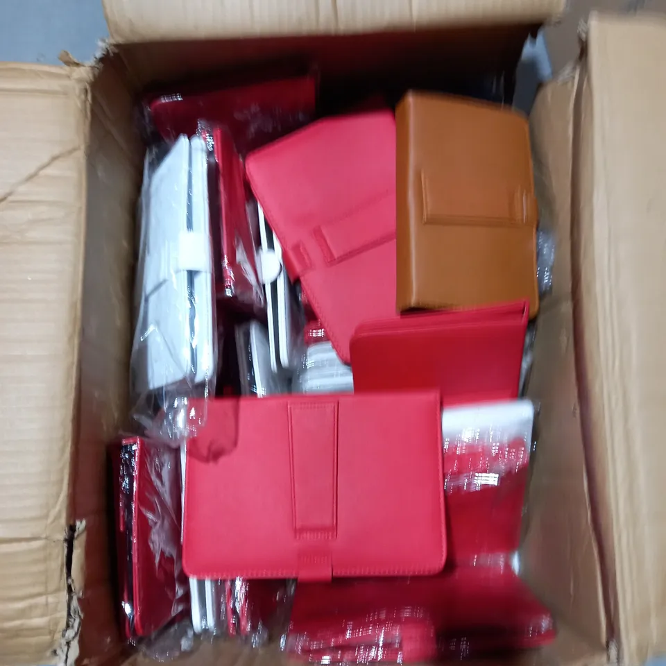 BOX OF APPROXIMATELY 18 ASSORTED IPAD CASES TO INCLUDE BLUE/PINK/RED/WHITE 