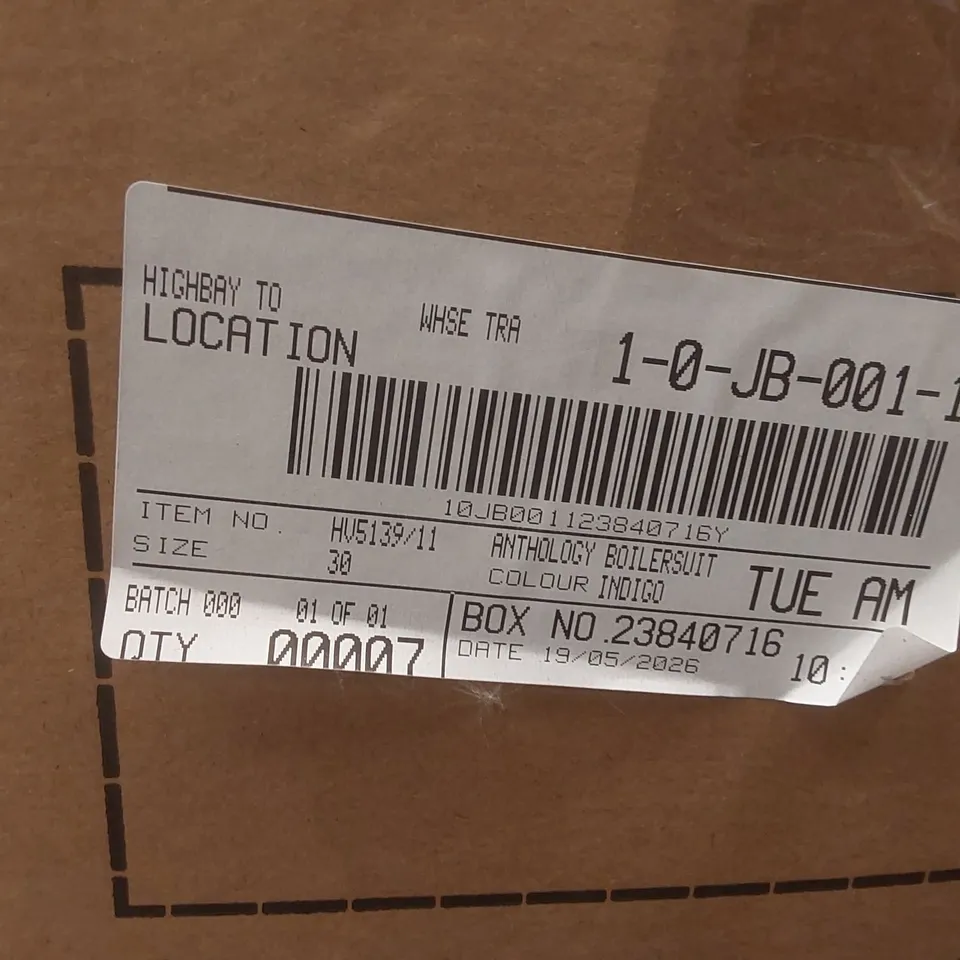 BOX CONTAINING APPROXIMATELY 7x BRAND NEW ANTHOLOGY INDIGO BOILERSUITS - SIZE 30