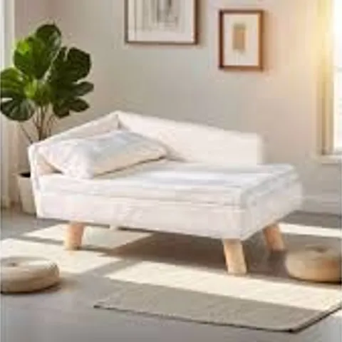 BOXED COSTWAY RAISED PET BED FOR MEDIUM & SMALL ANIMALS WITH REMOVABLE PILLOW & HEADREST WHITE