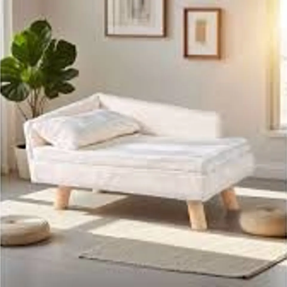 BOXED COSTWAY RAISED PET BED FOR MEDIUM & SMALL ANIMALS WITH REMOVABLE PILLOW & HEADREST WHITE