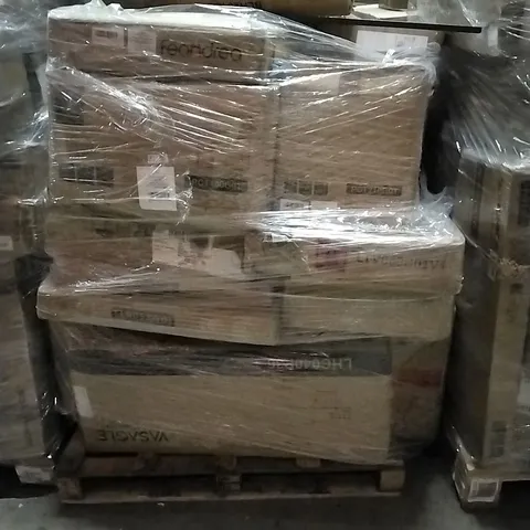 PALLET OF HOUSEHOLD ITEMS TO INCLUDE LAUNDRY HAMPER, PET CAGE, CAT TREE, FLOOR CABINET AND OTHER ASSORTED ITEMS...