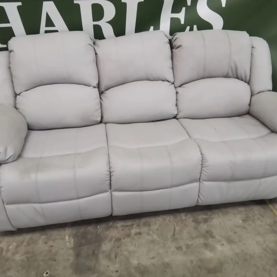 DESIGNER MANUAL RECLINING THREE SEATER SOFA GREY FAUX LEATHER 