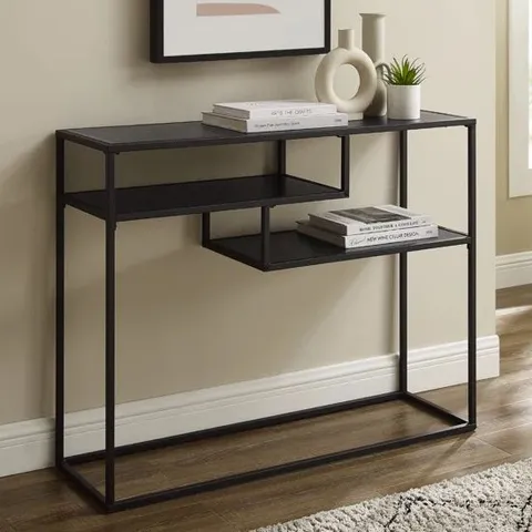 BRAND NEW BOXED WALKER EDISON GROTON WOODEN CONSOLE TABLE WITH SHELVES IN BLACK (1 BOX)