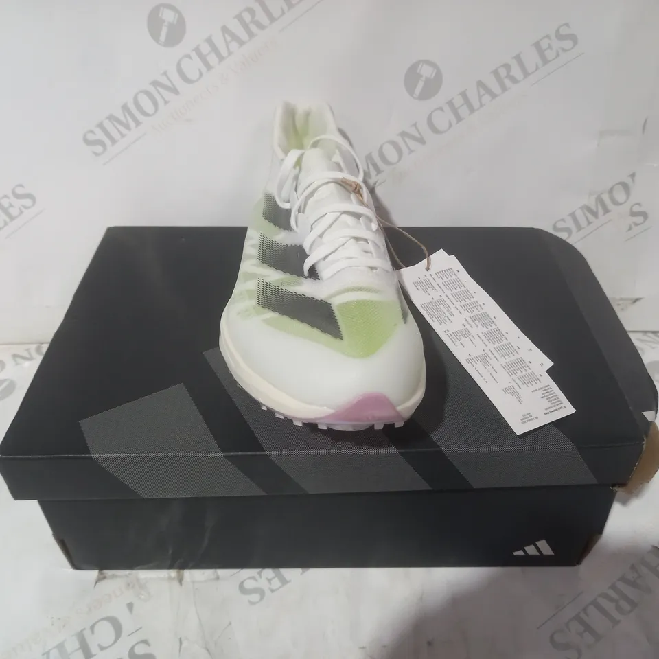 BOXED PAIR OF ADIDAS ADIZERO PRIME SP 2 SHOES IN WHITE/GREEN UK SIZE 6