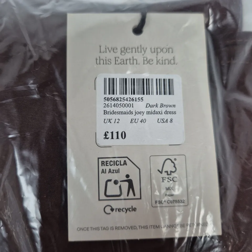 NOBODY'S CHILD DARK BROWN BRIDESMAIDS MIDAXI DRESS – UK 12
